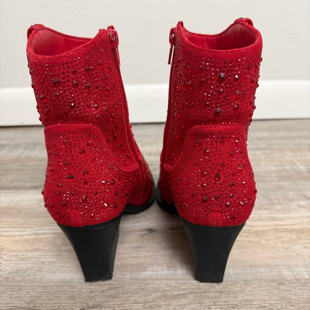 Very G Cherry Red Rhinestone Cowgirl Boots-size 9.5 *like NEW* - Picture 6 of 9